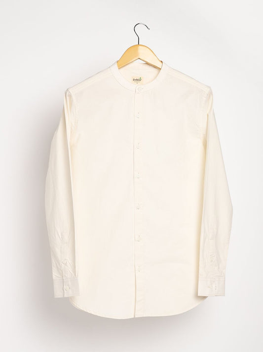 Light Cream Mens Organic Cotton & Natural Dyed Round Neck Shirt